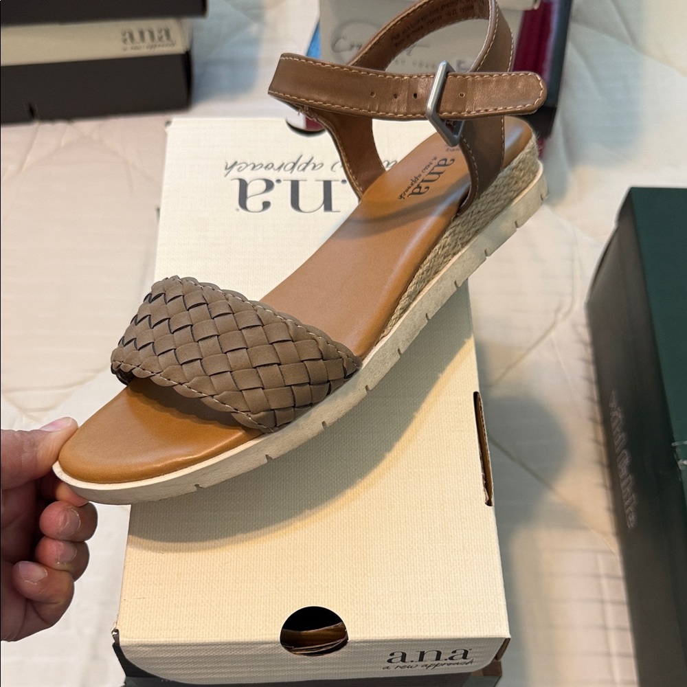 a.n.a Woven Front Strap Ankle Buckle Sandal in Taupe